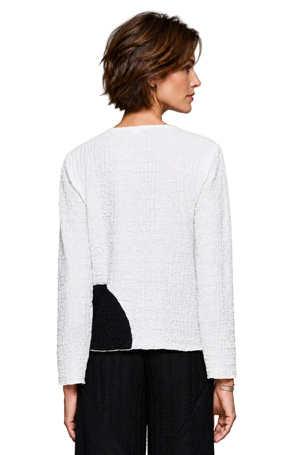 Lightweight Textured Color-Block Top in Black & White - 46973 - Size M Only!