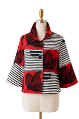 Floral & Stripe Colorblock Jacket - 5007-RED