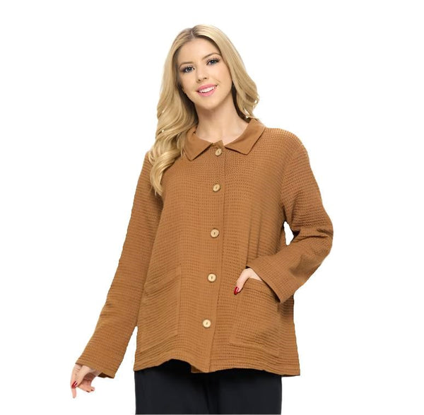 Button Down Waffle Jacket in Toffee - SW231-TOF - Size S Only!