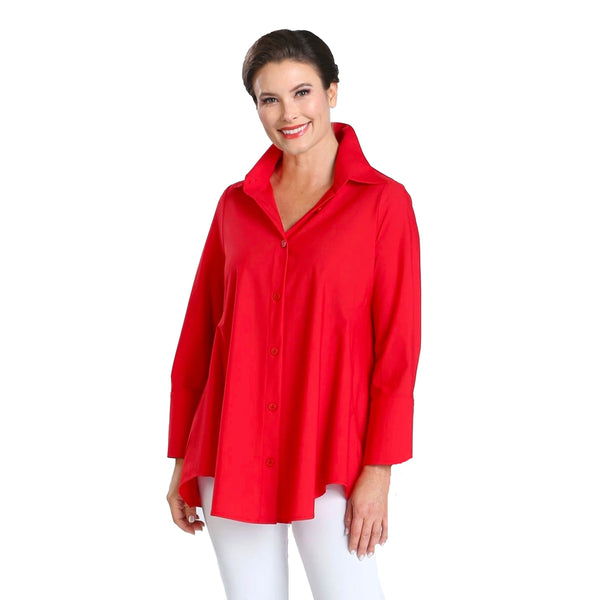 High-Low Shirt W/ Side Slip Pockets in Red - 3778B-RD