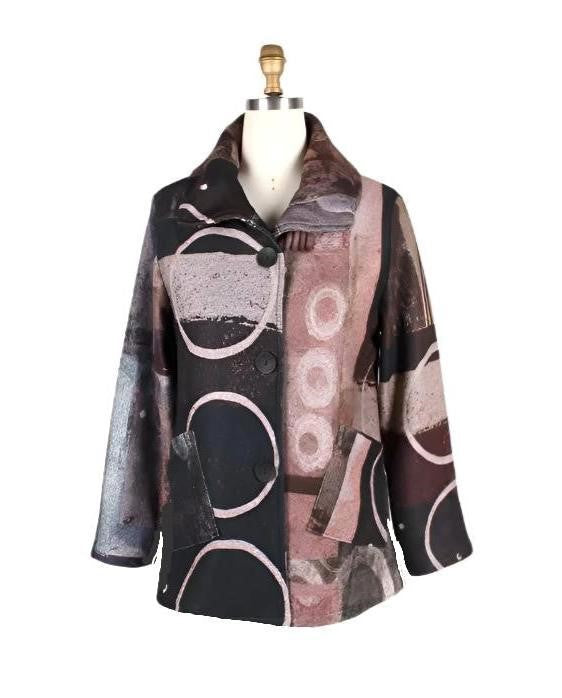 Damee Circle-Print Flannel Coat/Jacket in Brown- 4848 - Size XL Only!