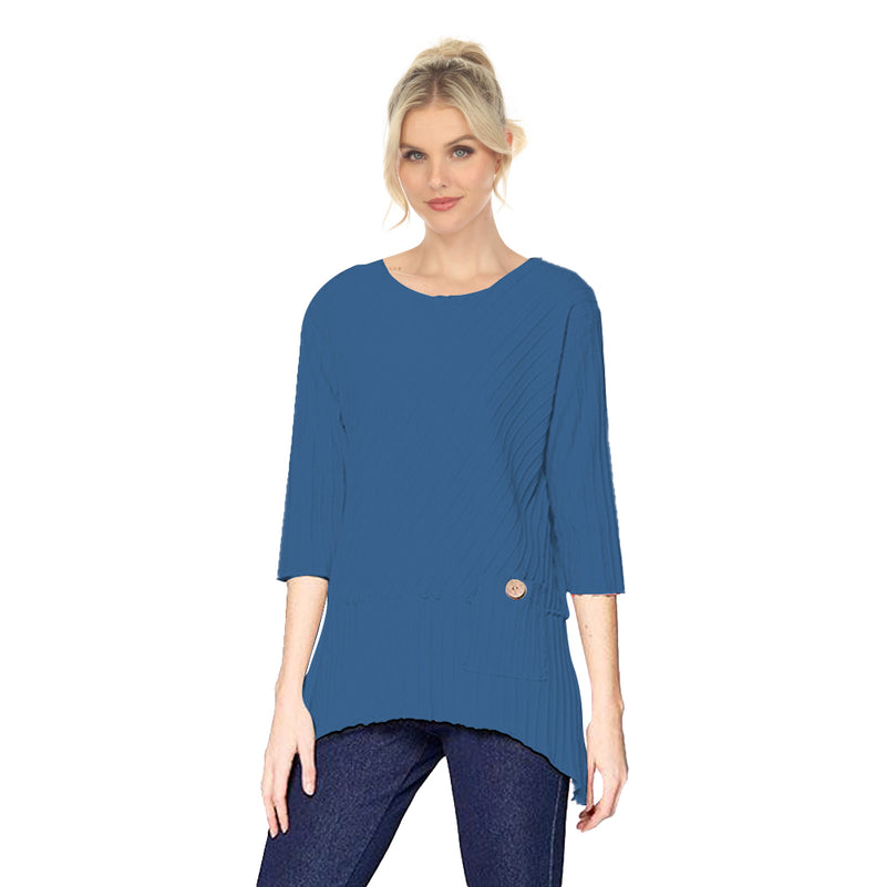 Lightweight Rib-Stripe Pocket Tunic Top in Capri Blue - CS-303/389-CP