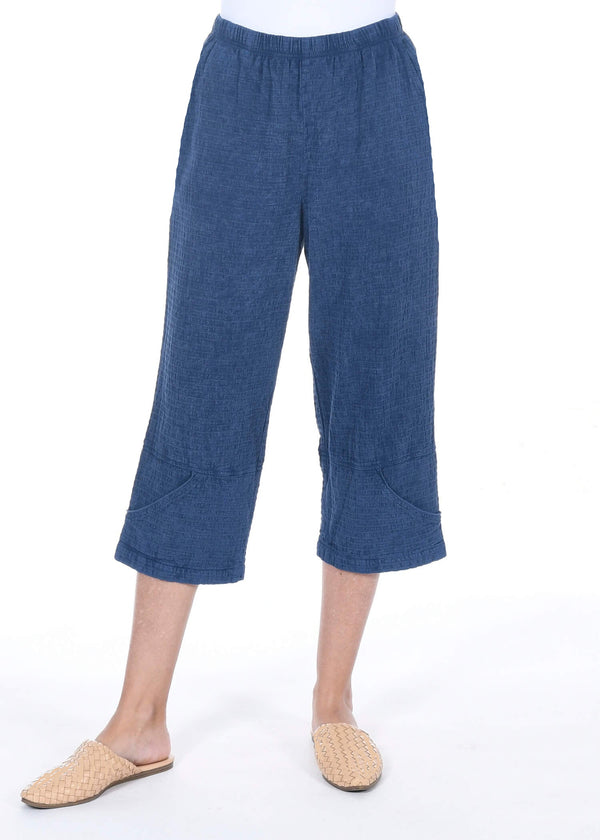 Focus Seersucker Capri in Navy - CS-136-NVY