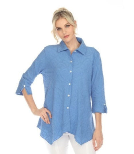 Embroidered Cotton Voile Shirt in French Blue - EC-104-FB