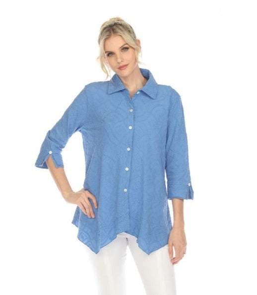 Focus Embroidered Cotton Voile Shirt in French Blue - EC-104-FB