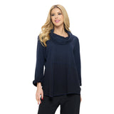 Mock-Neck Dip-Dye Asymmetric Tunic in Navy/Black - FT4072