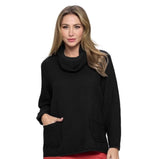 Cowl-Neck Waffle Tunic in Black - FW-137-BK - Size M Only!