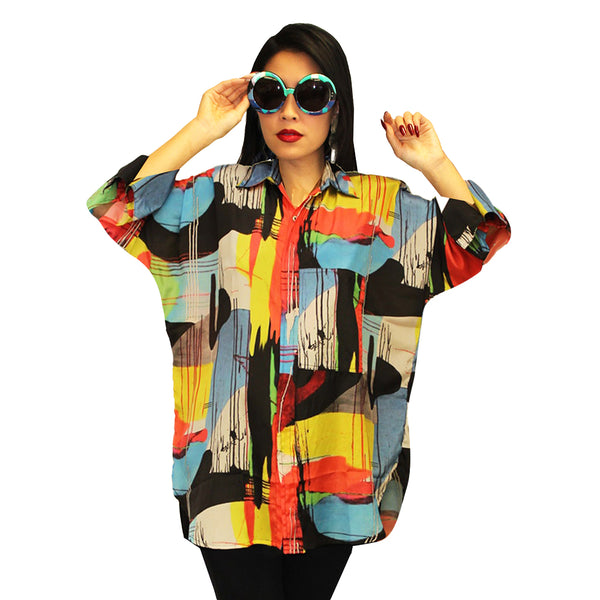 Dilemma Abstract Print Oversized Blouse in Multi - GDB-584-RA
