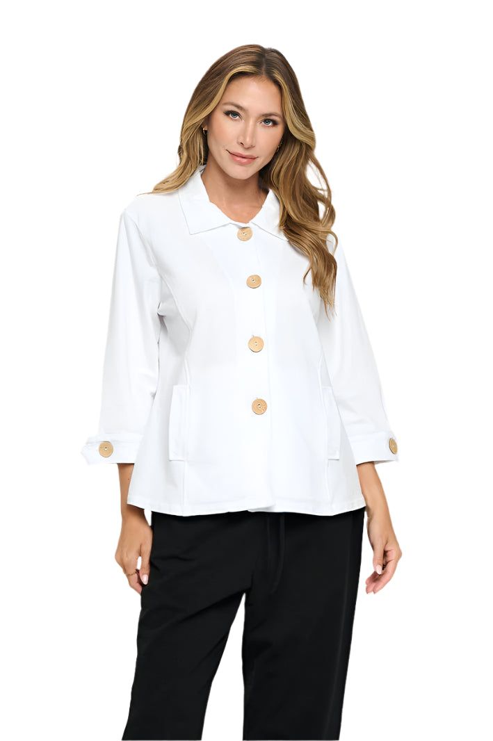 Textured Cotton Button Front Jacket in White - JT-105-WHT