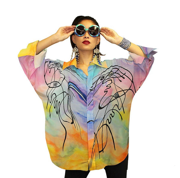 Dilemma Picasso Inspired Big Shirt in Multi  - FRBS-316-PI