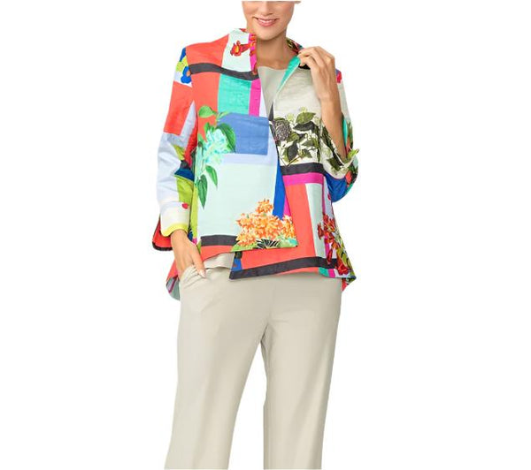 Just In! IC Collection Colorblock Floral-Print Asymmetric Jacket in Multi - 7261J