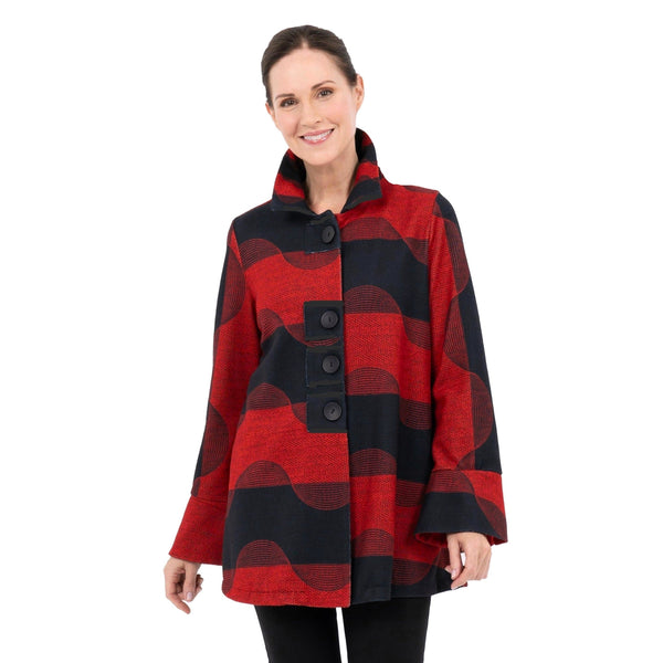 Damee Wave-Print Sweater Jacket in Red/Black - 4780-RD - Size S Only!
