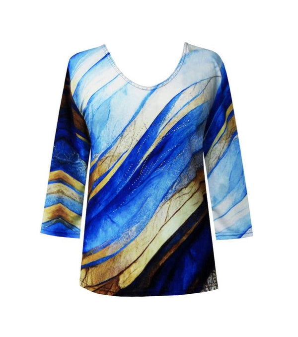 Valentina "Golden Wave" Print V-Neck Top - 31966