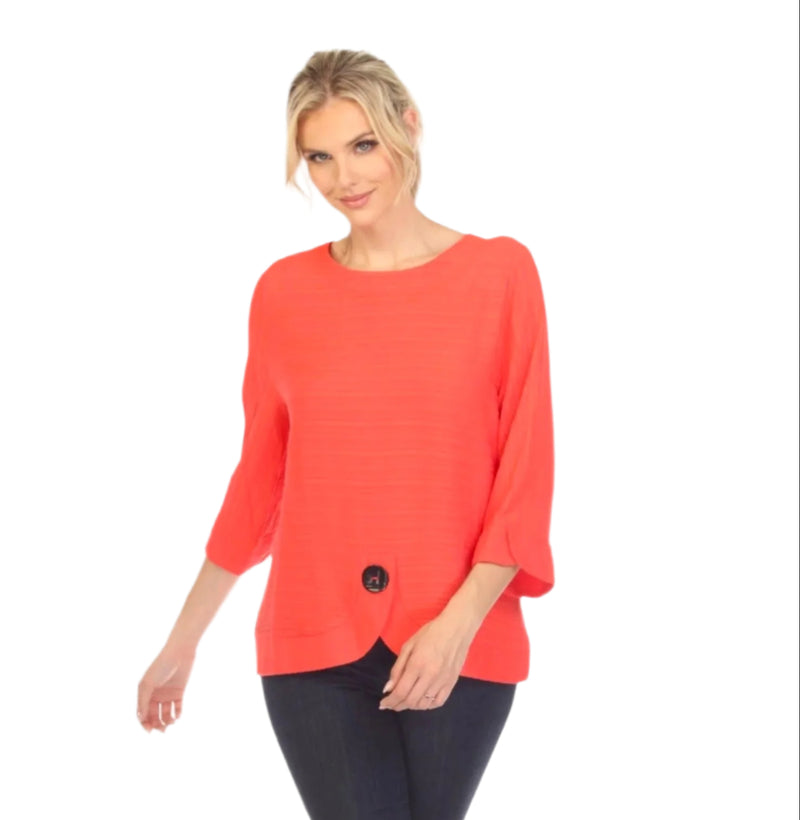 Tonal Knit Button Top in Coral - 3488-COR