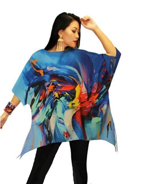 Dilemma Gerard Inspired Tunic Top in Blue/Multi - NT-47-GE