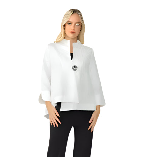 Textured One-Button Asymmetric Jacket in White - 6288J-WT