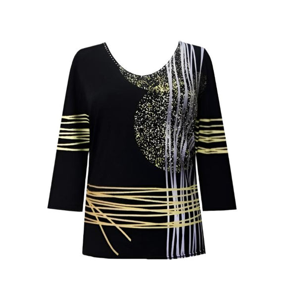 Valentina "Golden Dots & Lines" V-Neck Print Top - 30111