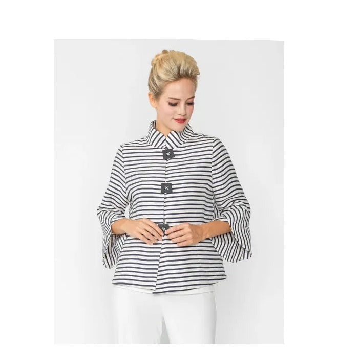 IC Collection Striped 3-Button Jacket in Navy & White - 6272J – Shop My ...
