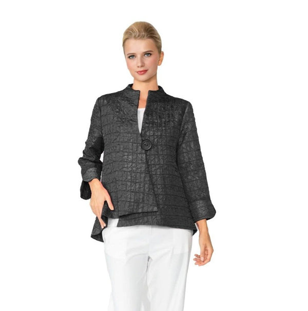 IC Collection Crinkle Jacquard One-Button Jacket in Black - 6288J-BLK
