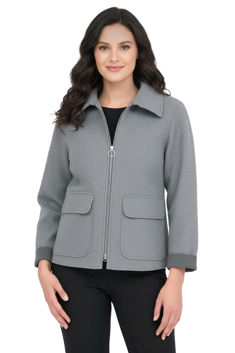 Zip-Front Pocket Jacket in Soft Grey - 4901-GRY