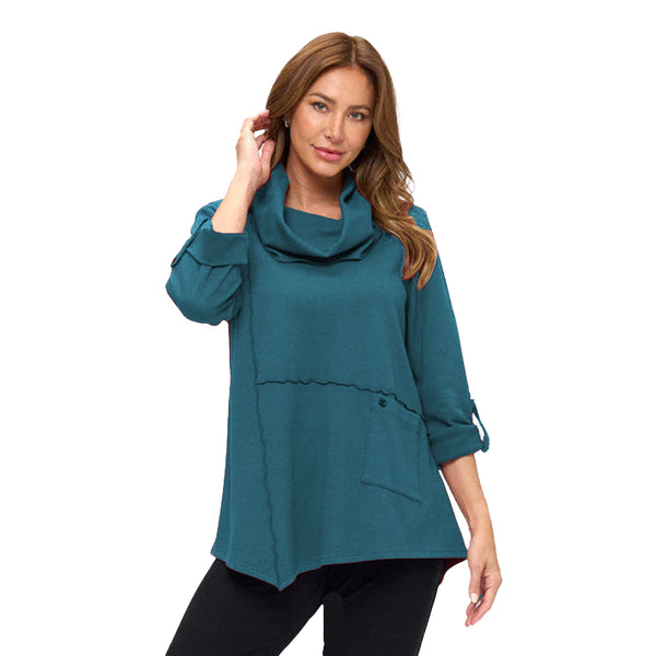 Draped Cowl-Neck Tunic in Teal - HC201-TL