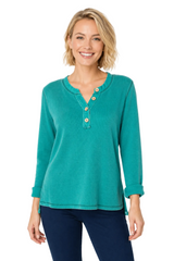 Textured Cotton Henley Top - 26538