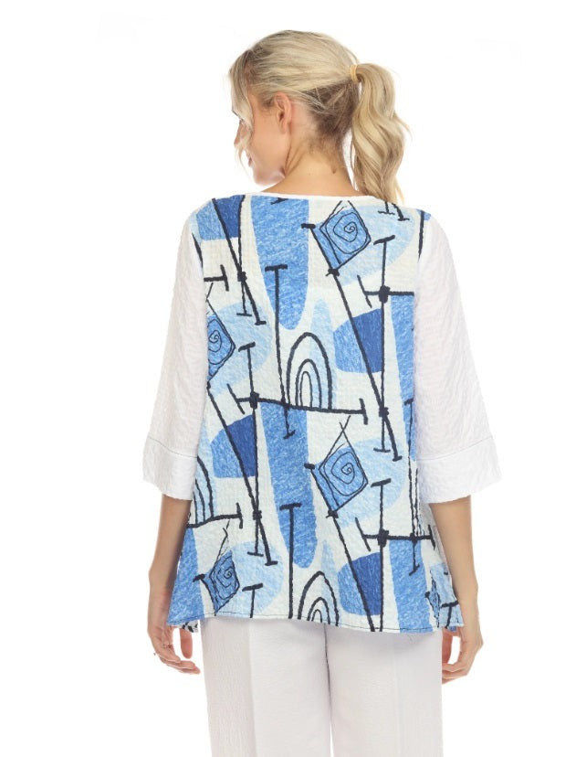 Moonlight Abstract-Print Tunic Top in Blue Multi - 3711