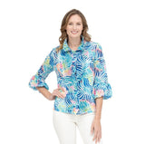 Pastel-Print Ruffle Front Jacket in Blue/Multi - 2404 - Sizes L & XXL Only!