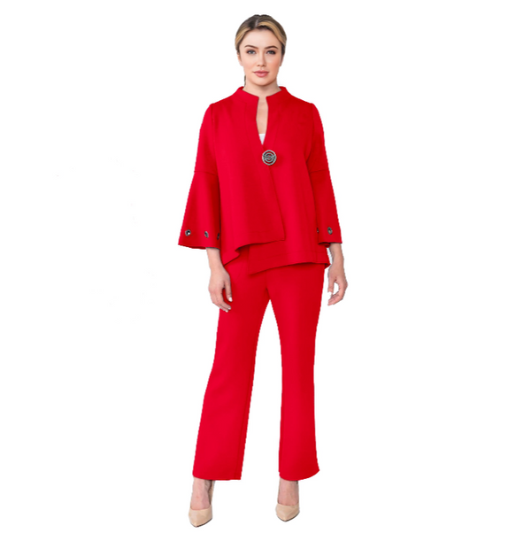 IC Collection Wide Straight Leg Pant in Red - 4561P-RD - M Only