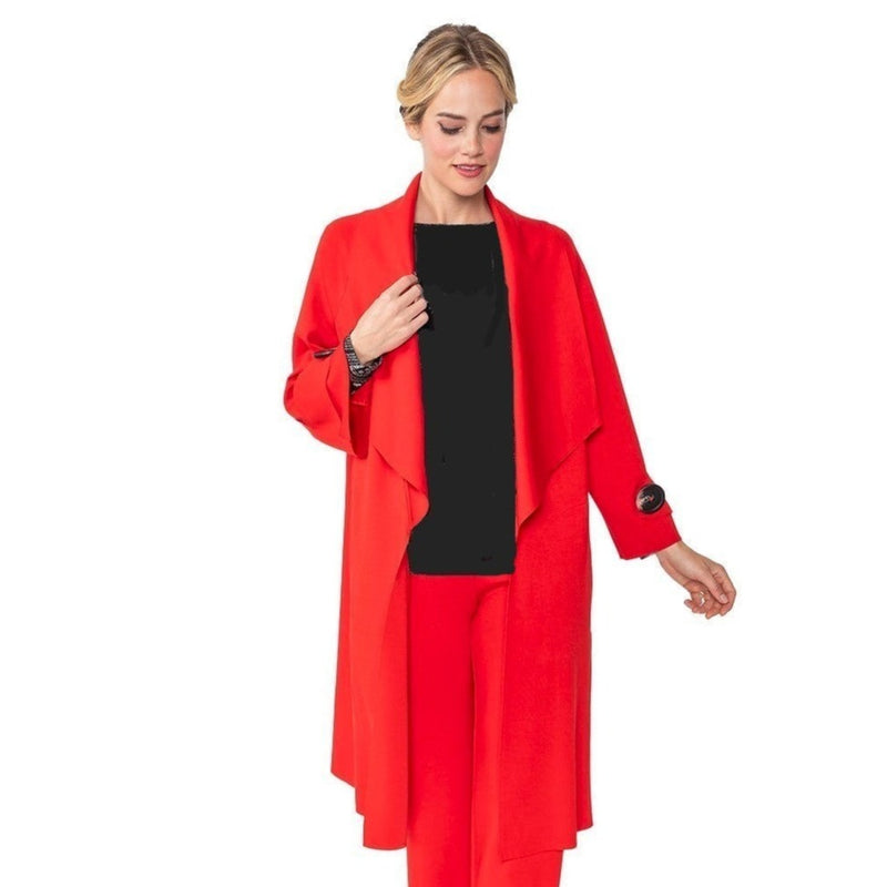 IC Collection Long Open Front Jacket in Red - 4585J-RD