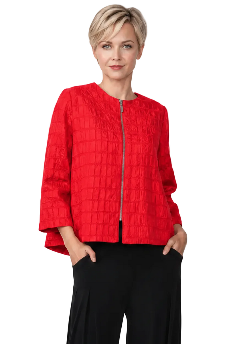 Textured Jacquard Knit Hi-Low Jacket in Red - C1170J-RD