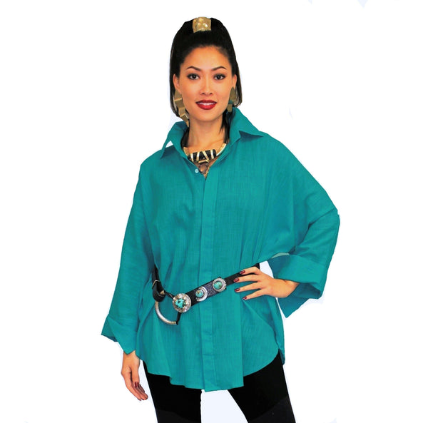 Dilemma Fashions Solid Button Front Big Shirt in Teal 2 - GDB-527-TL