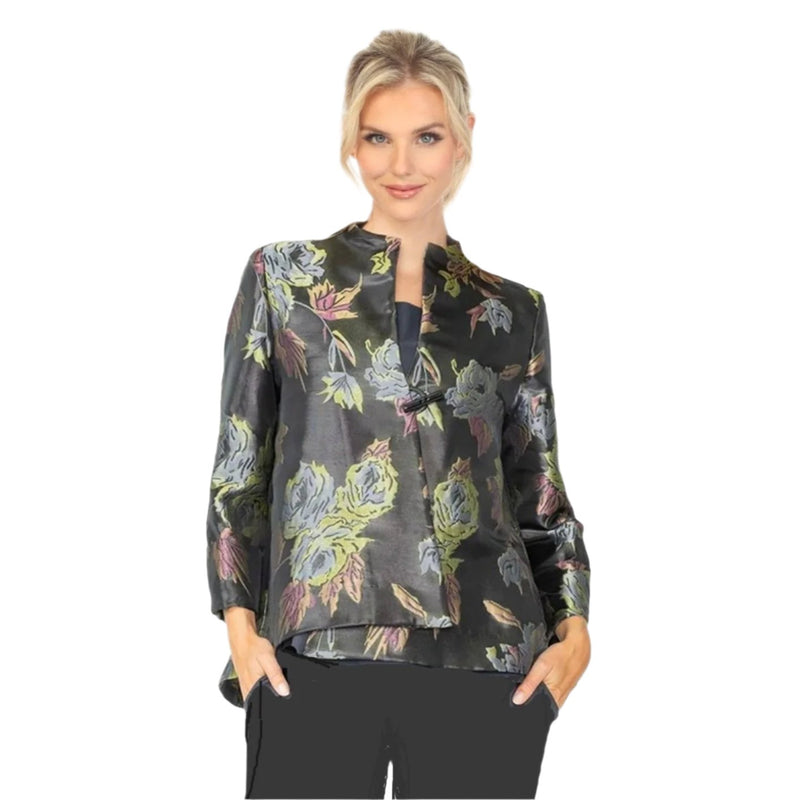 IC Collection Metallic Floral Jacquard Asymmetric Jacket - 5880J