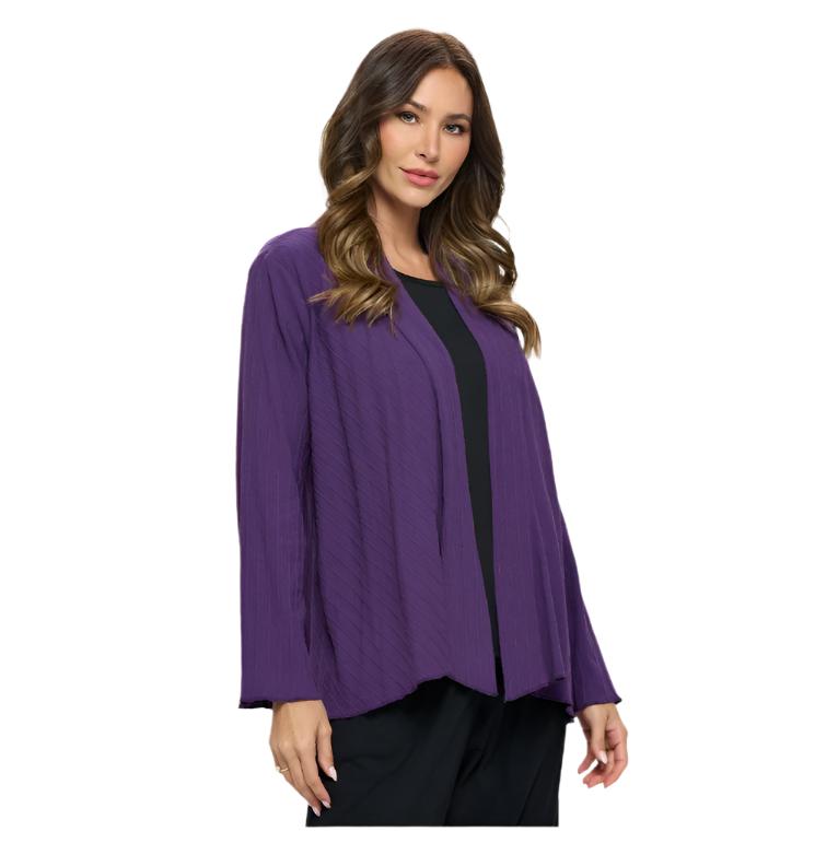 Diagonal Rib Open Front Cardigan in Blackberry - CS-304-BB