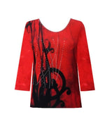 Valentina Abstract V-Neck Print Top in Red - 31506