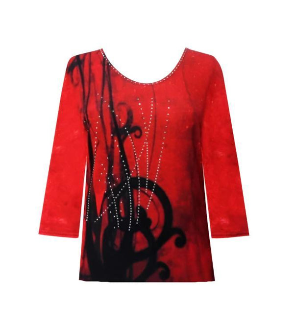 Valentina "Notes on Red" V-Neck Print Top - 31506