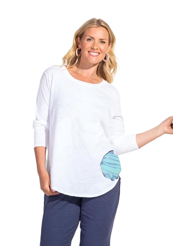 Escape by Habitat Striped Fish Long Sleeve Tee in White - 48104-WT