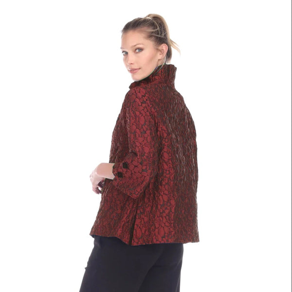 Jacquard Ruffle Collar Jacket In Red - 2455-TAF-RD