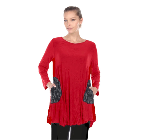 Crinkle Textured Tunic W/ Pockets in Red - 2754-RD