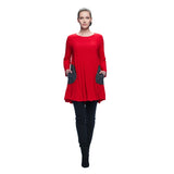 Crinkle Textured Tunic W/ Pockets in Red - 2754-RD