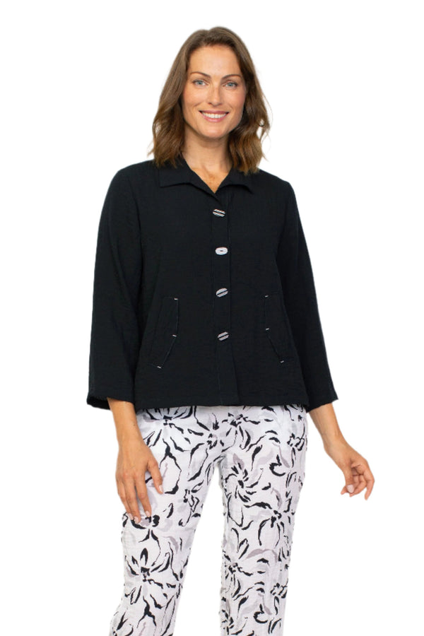 Pleat Back Crinkle Jacket in Black - 30649-BLK