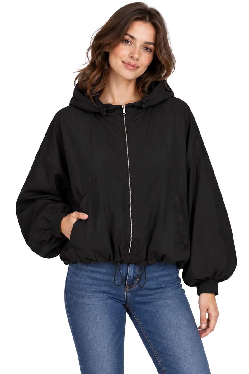 Hooded Windbreaker Jacket in Black - 5154