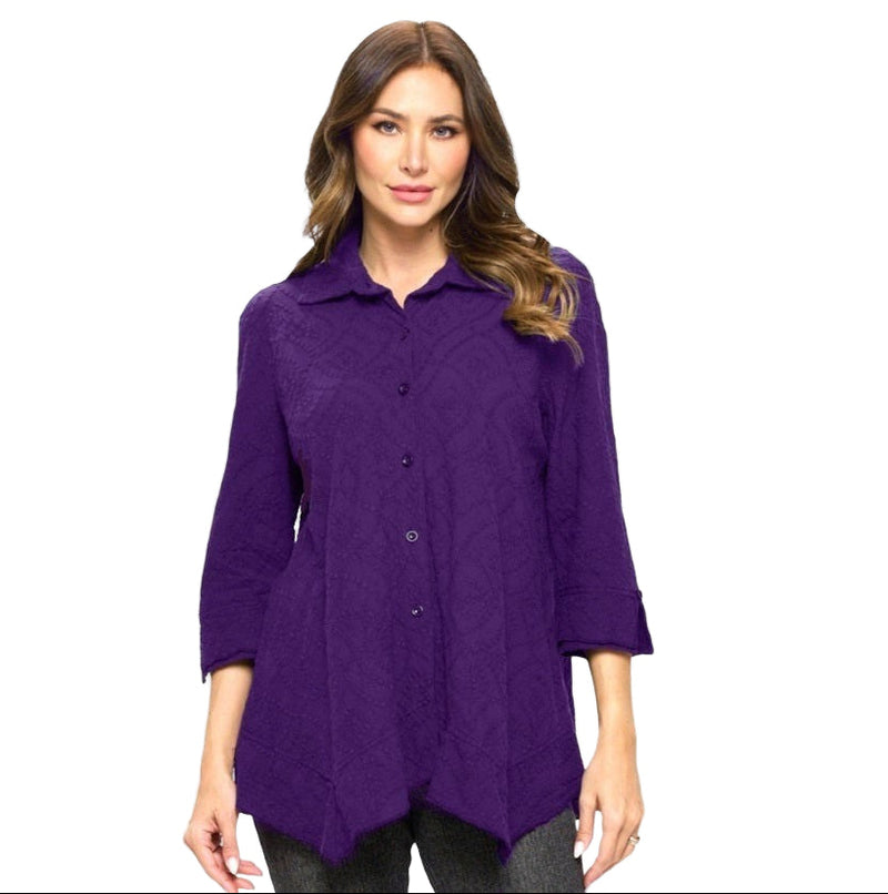 Embroidered Cotton Shirt in Blackberry - EC104-BB