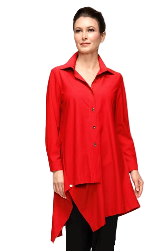 Long Asymmetric Tunic in Red - 7513B-RD
