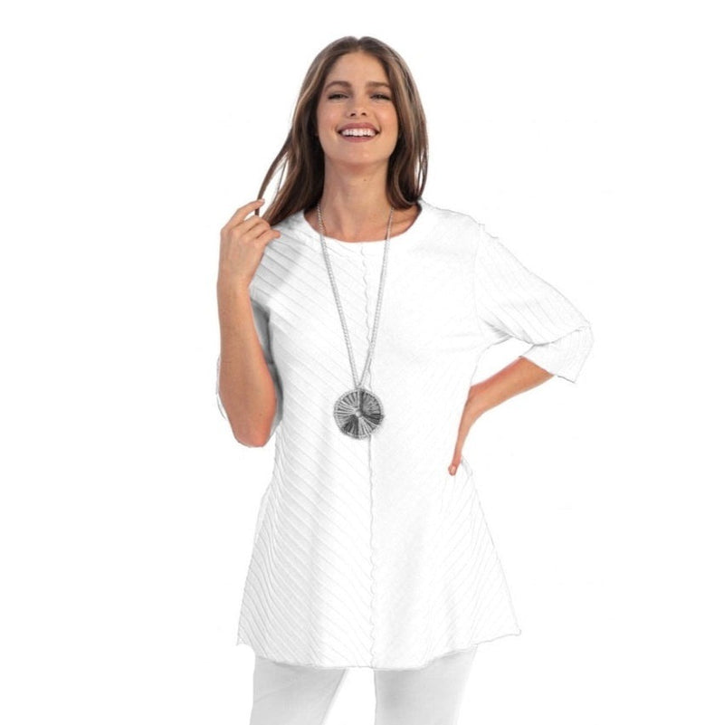 Diagonal Rib High-Low Tunic in White - CS-342-WHT