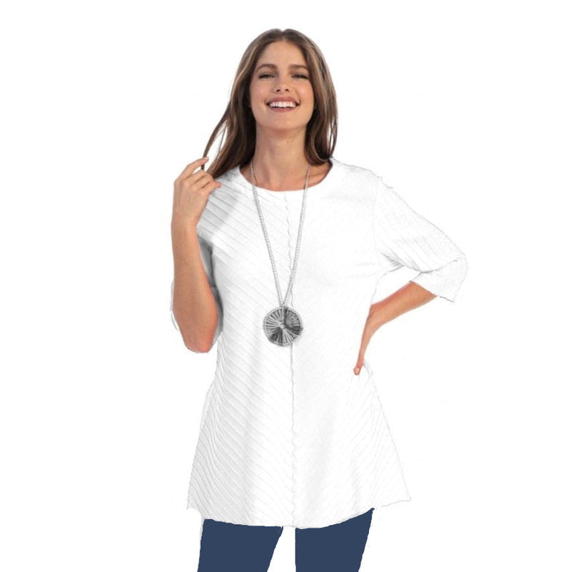 Diagonal Rib High-Low Tunic in White - CS-342-WHT