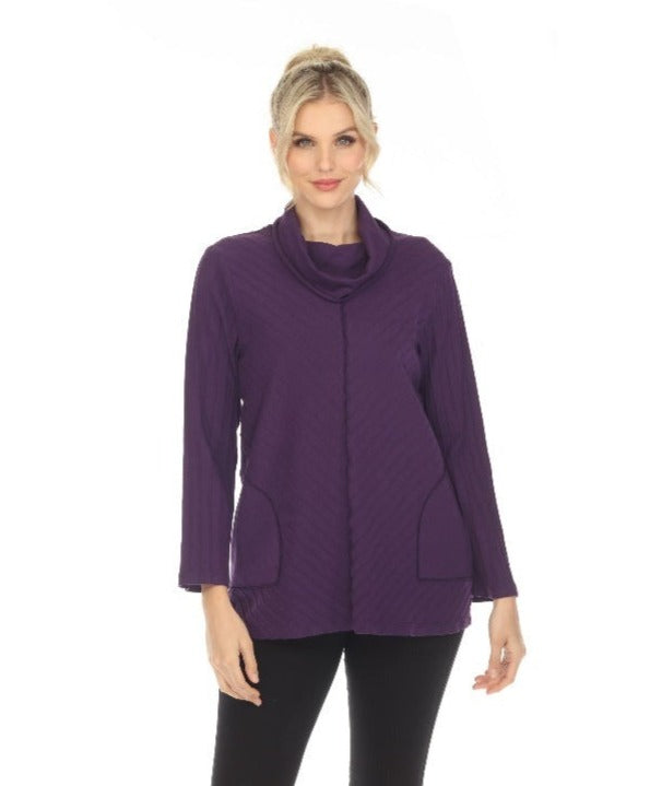 Focus Diagonal Rib Mock Neck Tunic in Blackberry - CS-382-BB