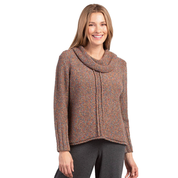 Space Dyed Speckle Draped Cowl Sweater Top in Fawn - 89103-FWN