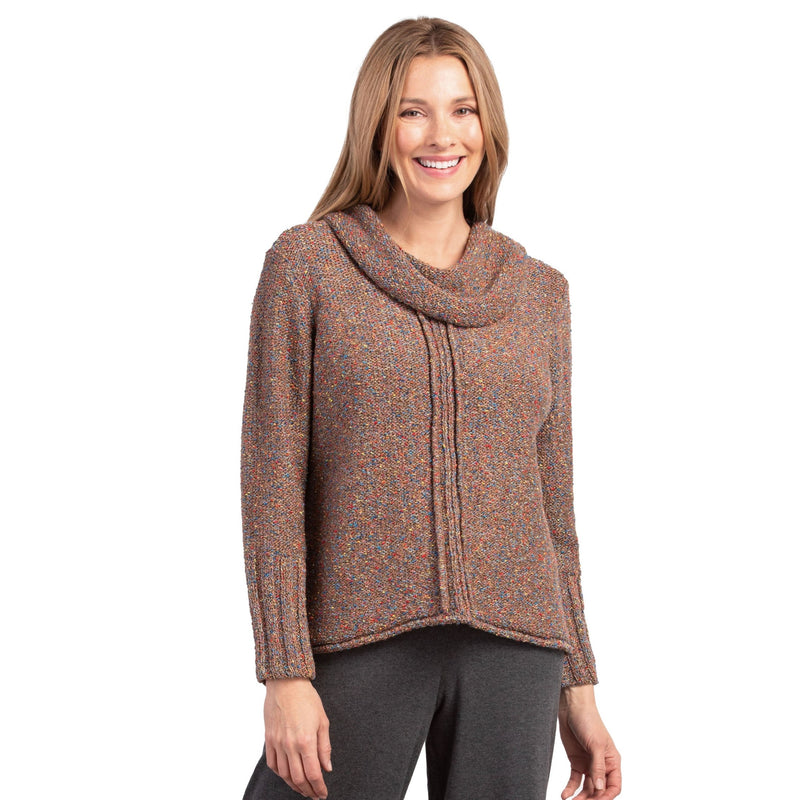 Habitat Space Dyed Speckle Draped Cowl Sweater Top in Fawn - 89103-FWN