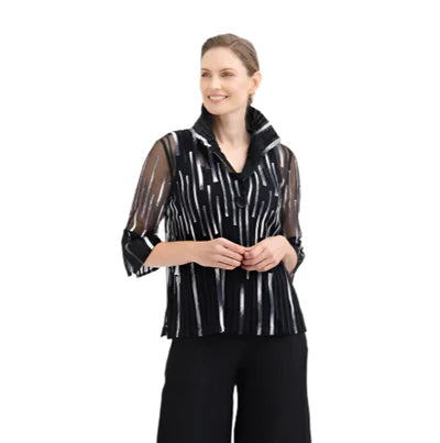 NY Mixed-Stripe Soutache Jacket in Silver/Black - 2419-BLK